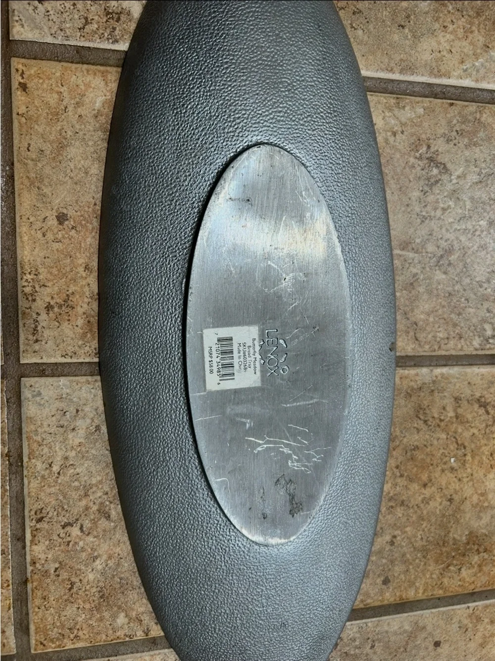 Vintage Lenox Ornate Silver-Gray Decorative Oval Tray with Floral & Butterfly